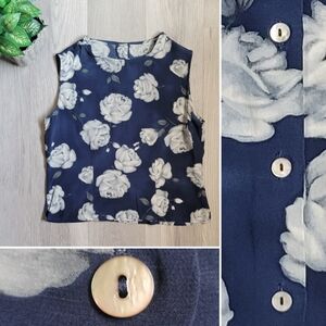 Rose & mother-of-pearl button sleeveless blouse, Size Medium